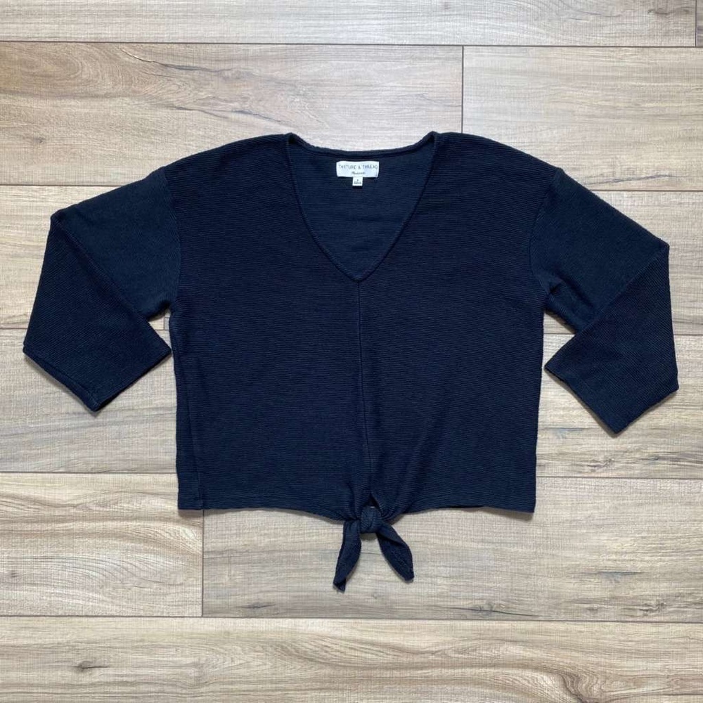 Madewell Texture And Thread Womens Long Sleeve Tie Front Top‎ Size Medium Black